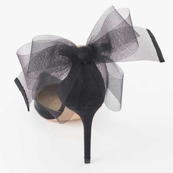 Jimmy Choo Averly 100 Black Mesh Bow Satin Pointed Toe Stiletto Heel Pumps - Picture 8 of 9